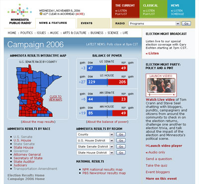 Minnesota Public Radio election night homepage